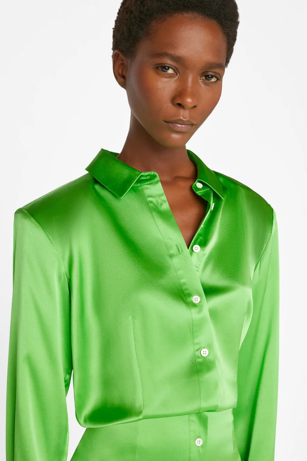 Frame - Strong Shoulder Mini Dress in Bright Peridot