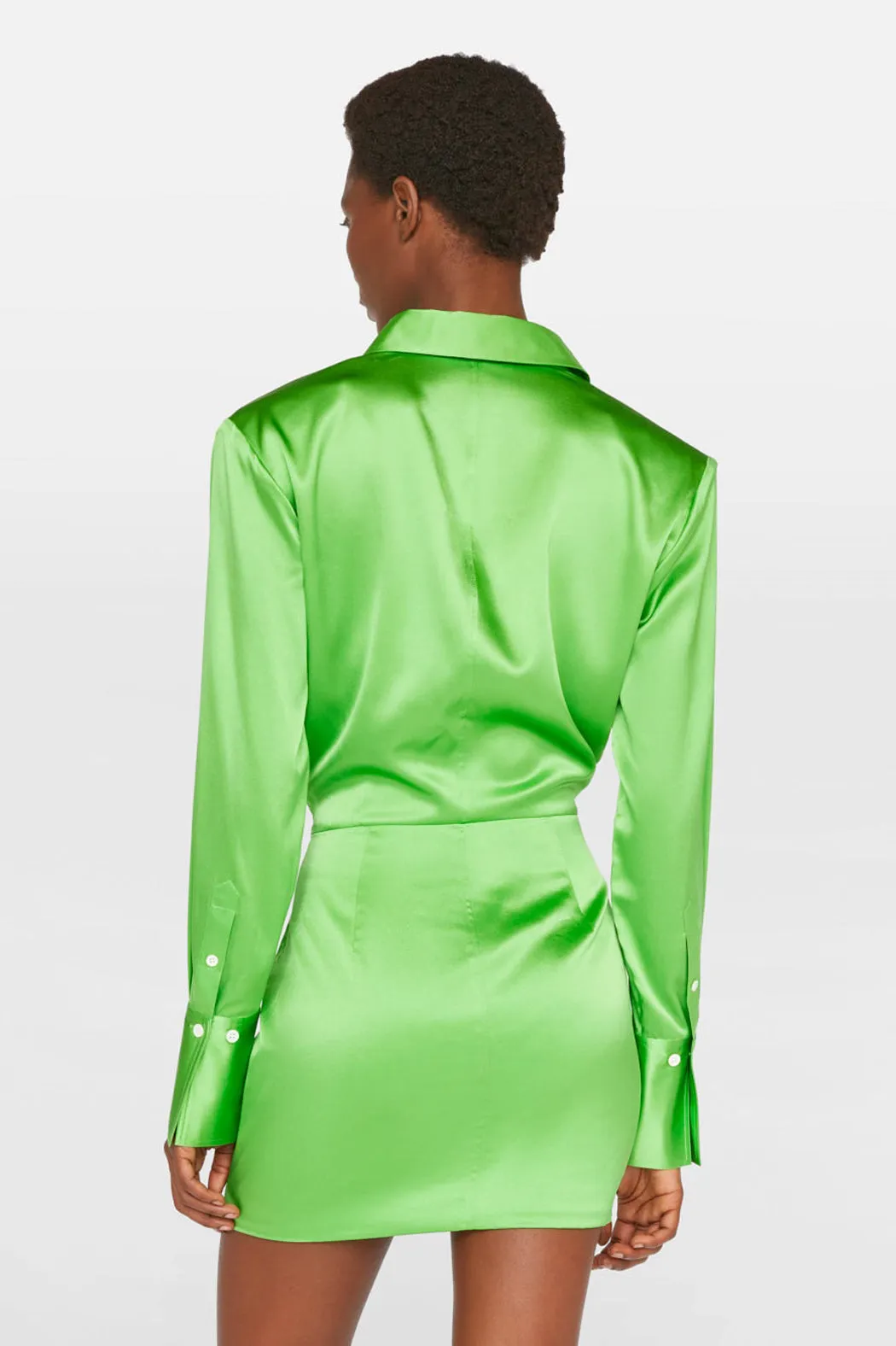 Frame - Strong Shoulder Mini Dress in Bright Peridot