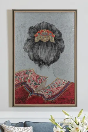 Framed Embroidery Wall Artwork of Woman Figure Design