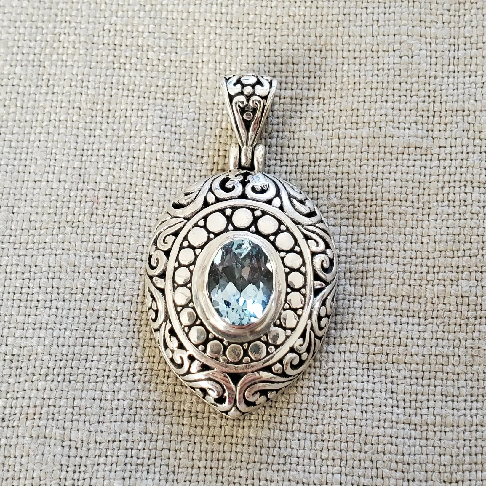 Gemstone Bali Pendant .925 Sterling Silver Double Sided