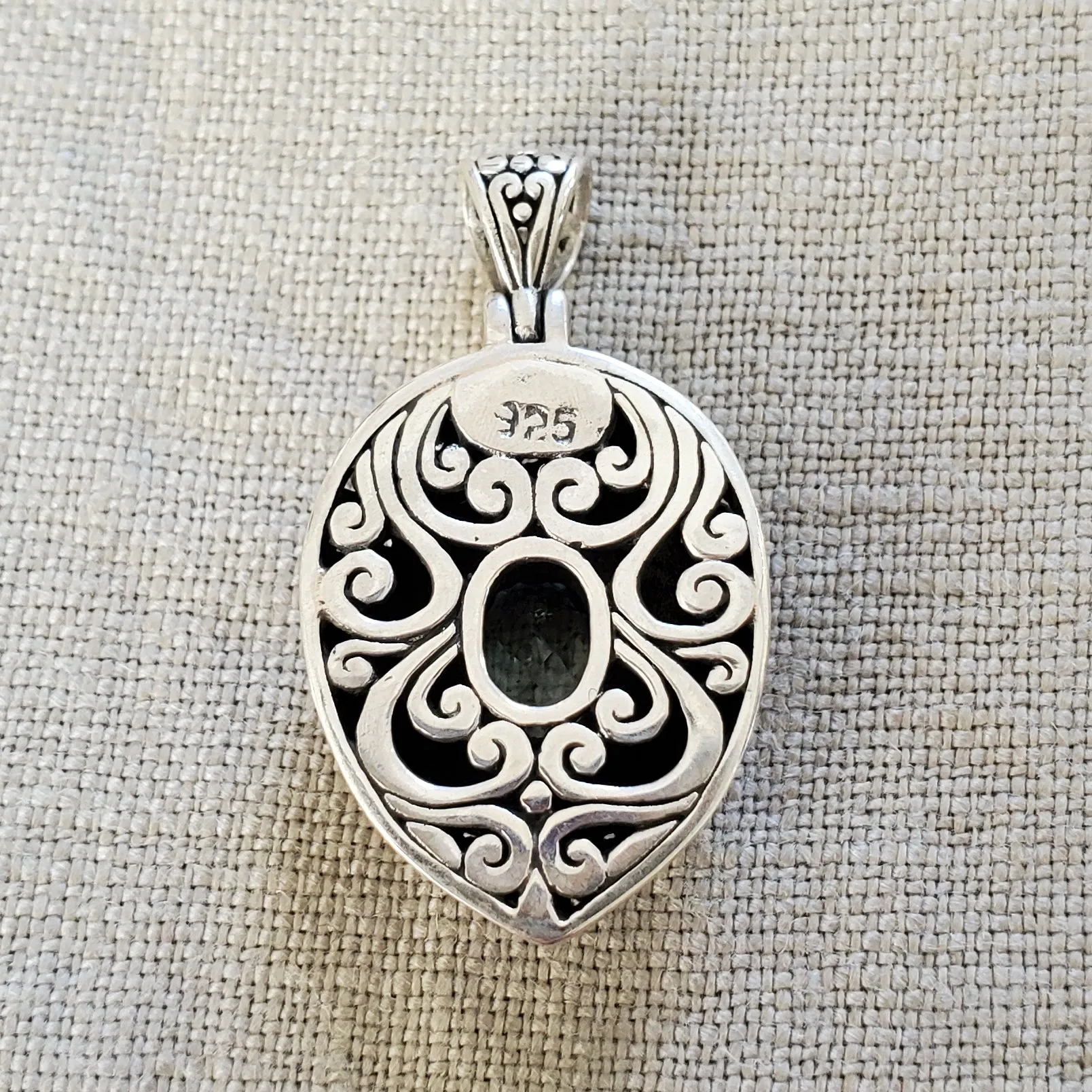 Gemstone Bali Pendant .925 Sterling Silver Double Sided