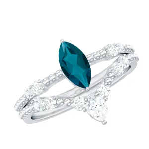 Genuine London Blue Topaz and Diamond Ring Set