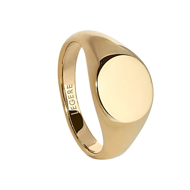 Gold IP Finish Stainless Steel Round Signet Ring  - Size 10