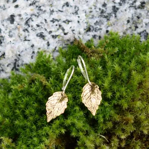 Gold Leaf Drop Earrings, Gold & Silver Two Toned, Antique Finish