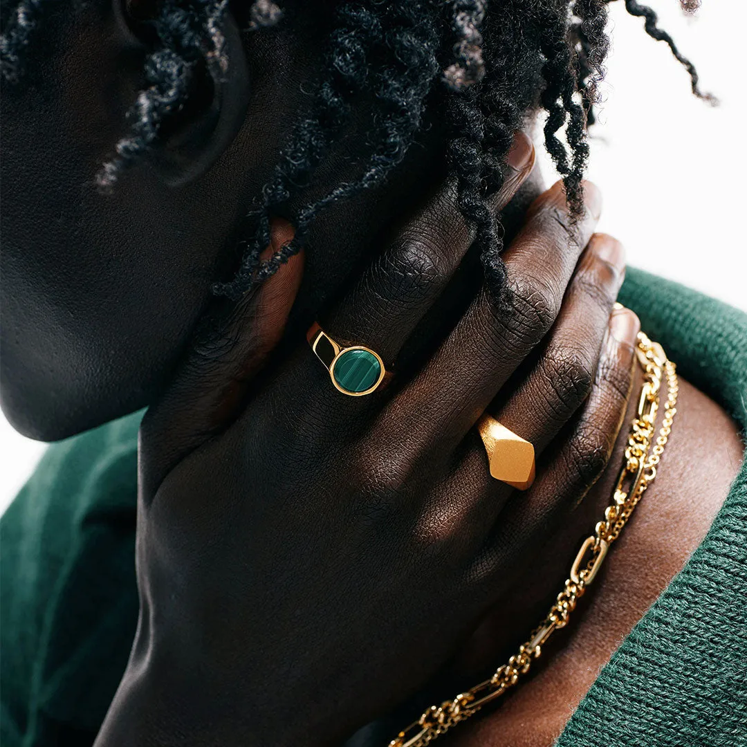 Gold Round Malachite Ring