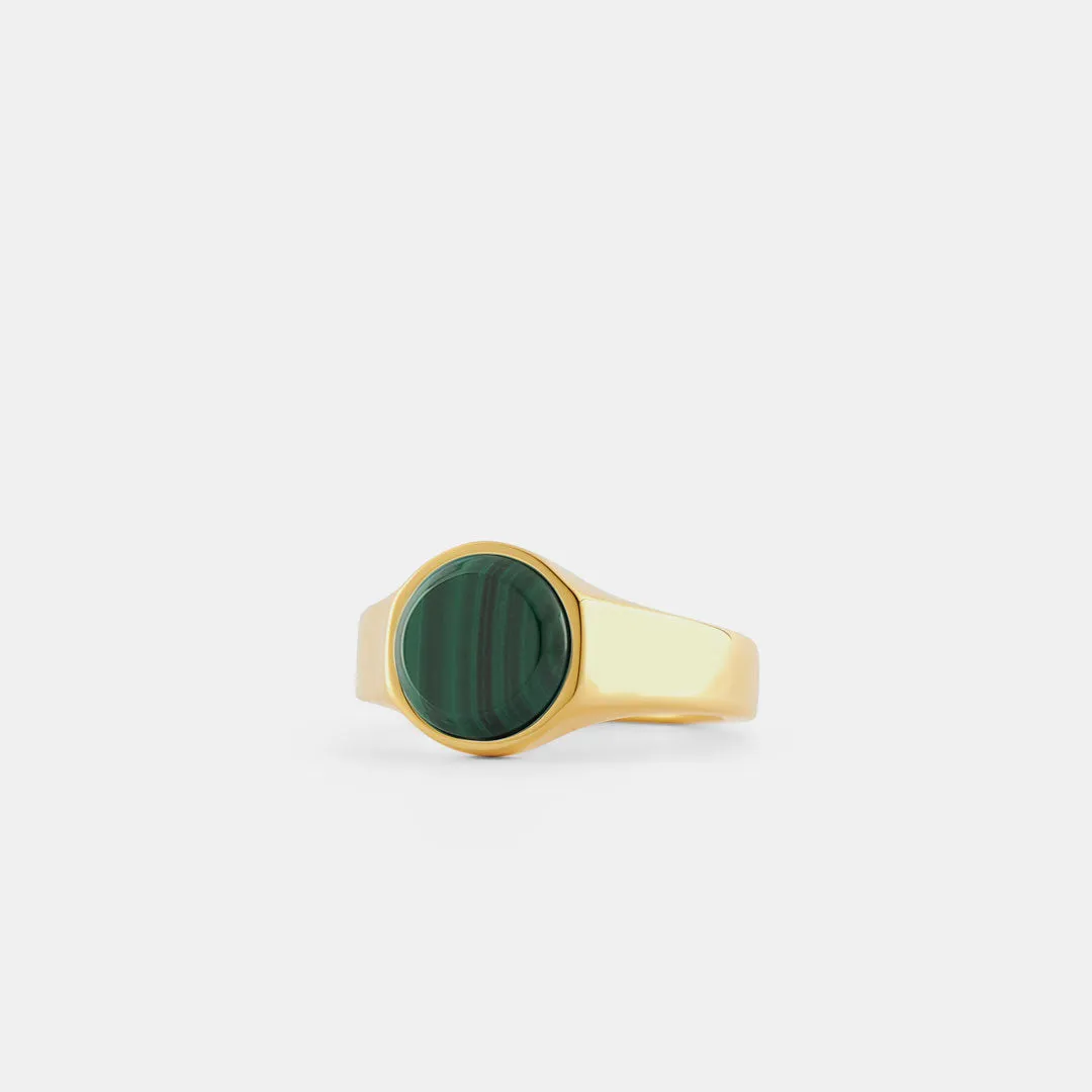 Gold Round Malachite Ring