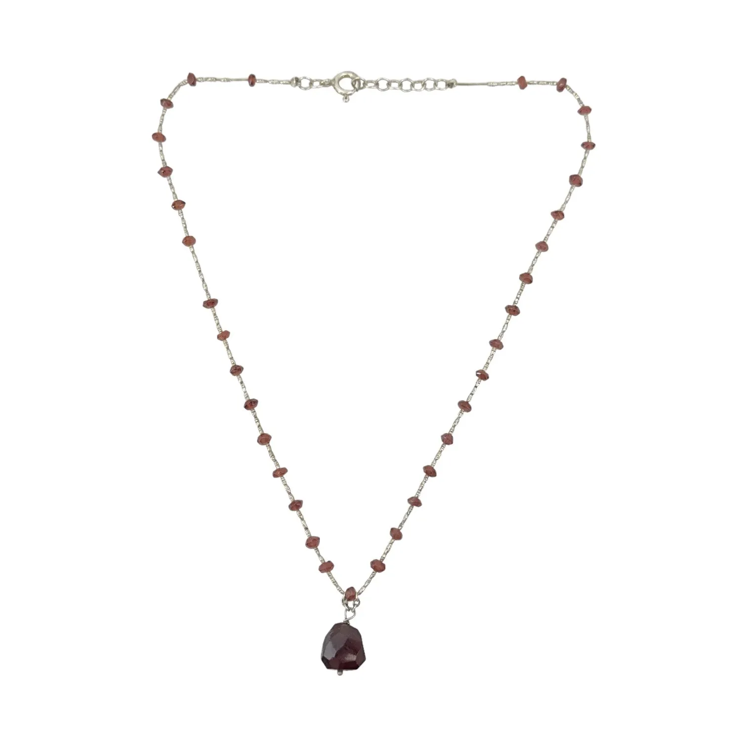 Hand Made sterling silver garnet bead necklace