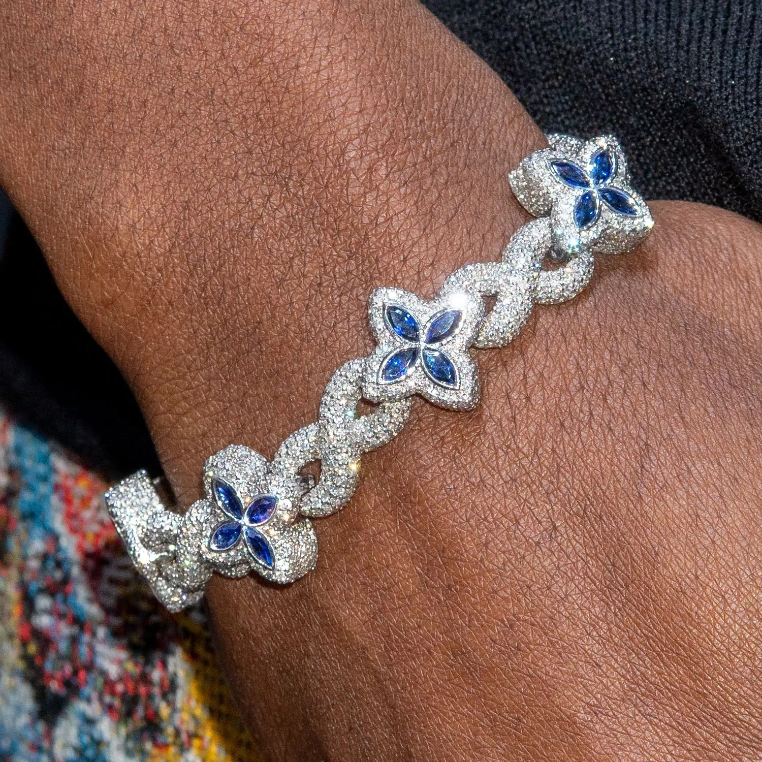 High End Jewelry - Iced Out Diamond Sapphire Bracelet