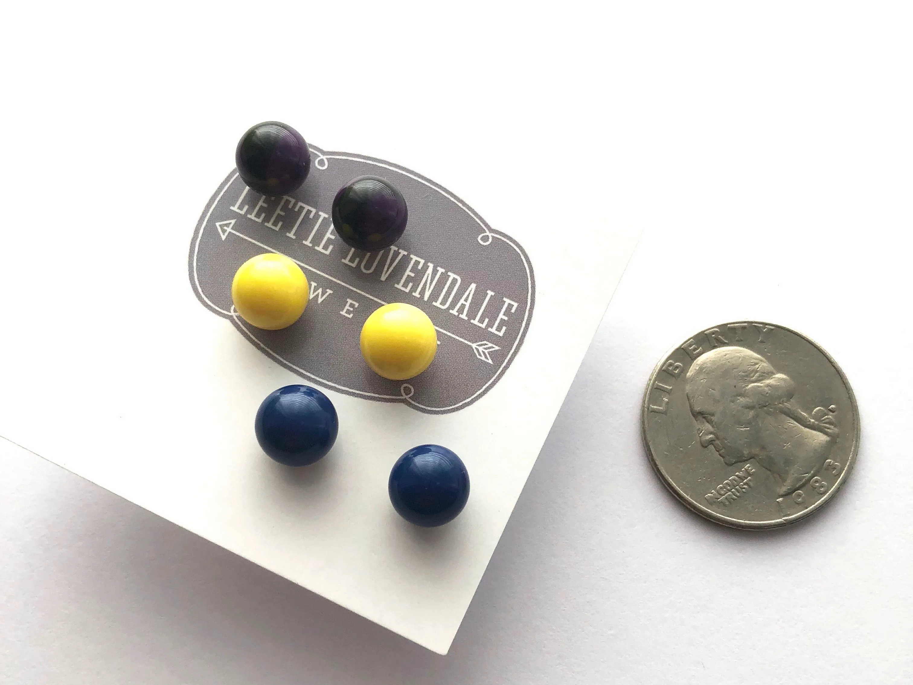 Jewel Tone Batik Mix Stud Earring Set | 8mm Vintage Lucite Triple Studs Set