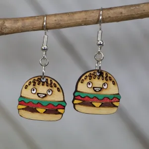 Kawaii Cheeseburger Wooden Earrings by Cate's Concepts, LLC