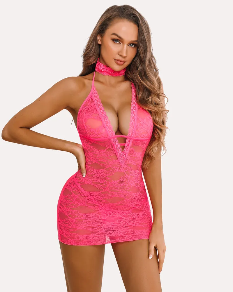 Lace Halter Nightwear Chemise Dress