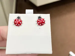 Lady Bug Silver White Sapphire Earrings