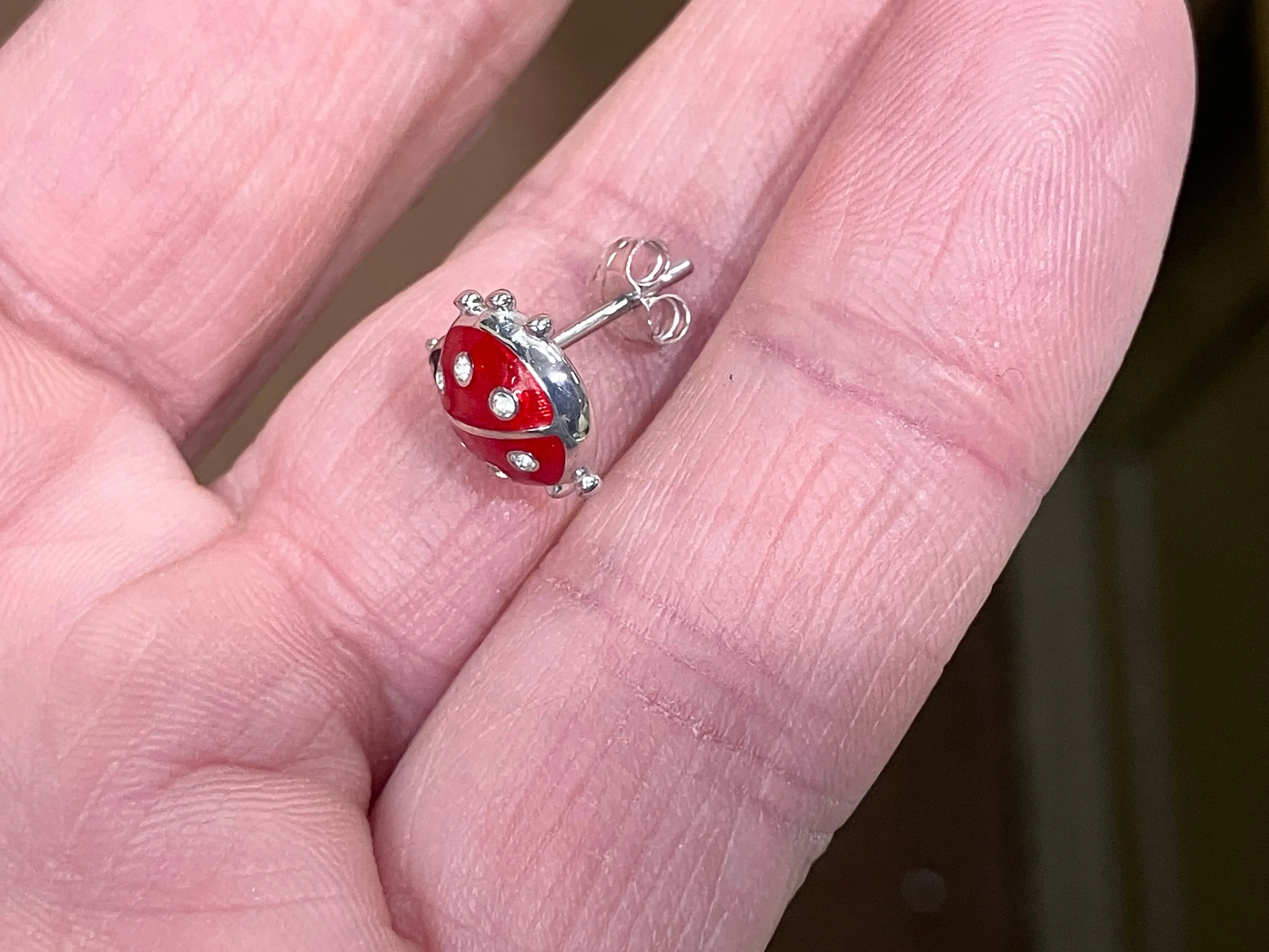 Lady Bug Silver White Sapphire Earrings