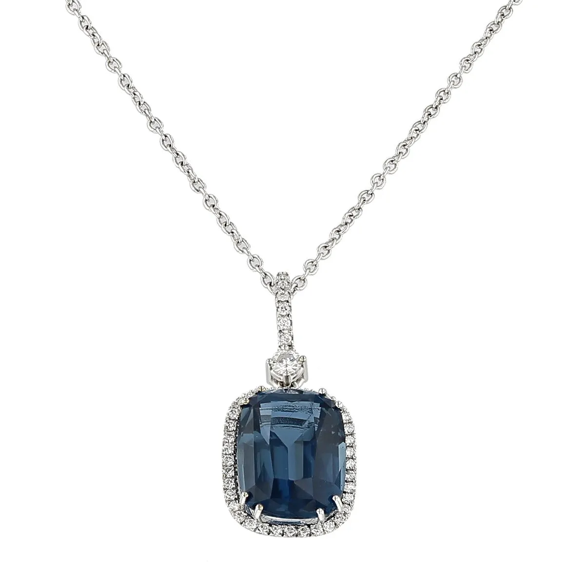 London Blue Topaz and Diamond Halo Pendant