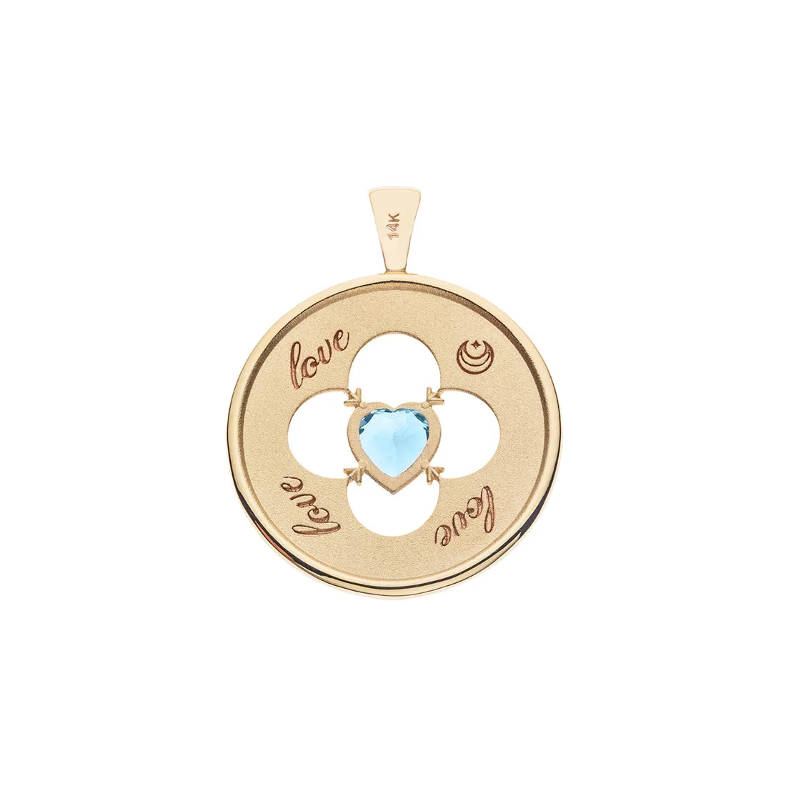 LOVE 14k Sky Blue Topaz Quatrefoil Coin Pendant