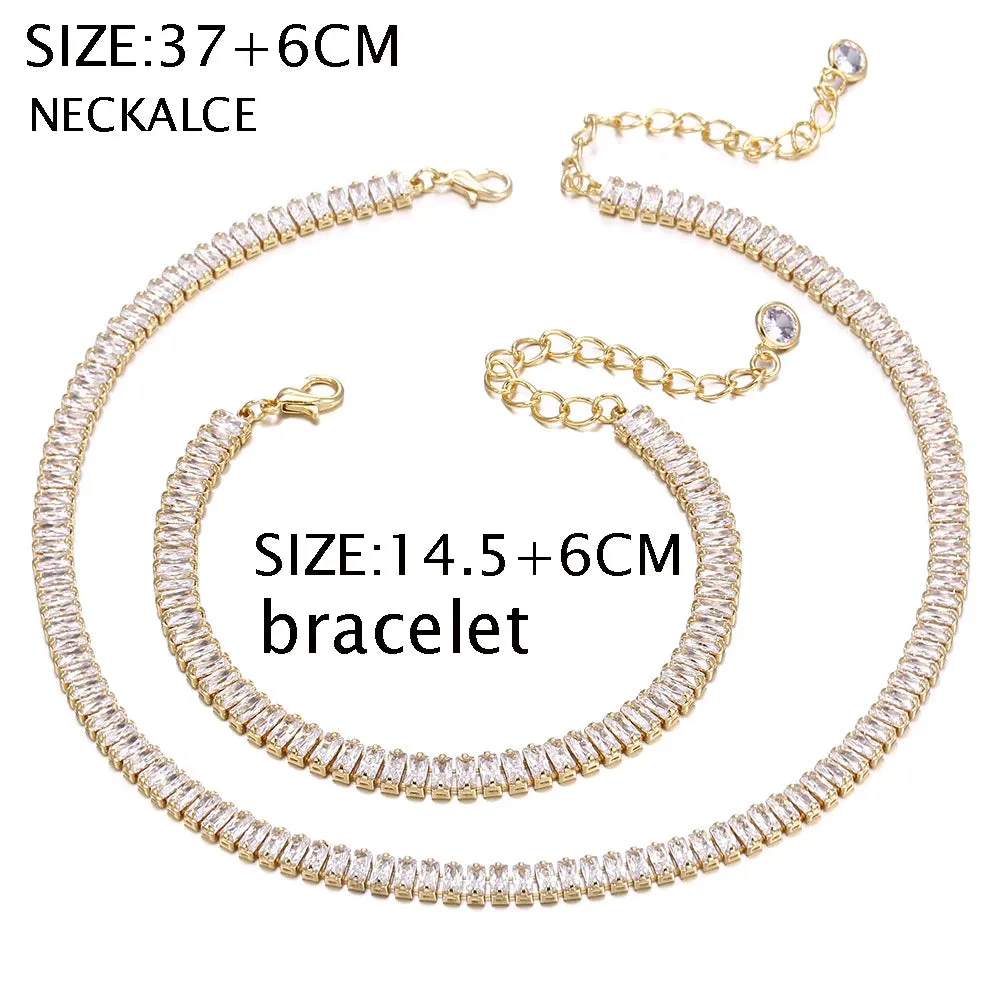 Luxury Bling Crystal Chic Choker Necklace Set for Women Man Hip Hop Geometric Tennis Necklaces Set Wedding Jewelry Accessories