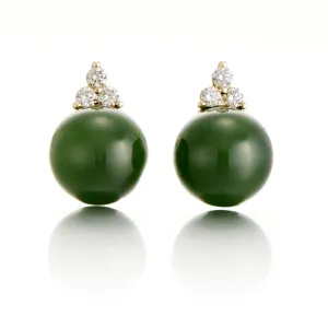 Madison Earrings in Green Jade & Diamonds