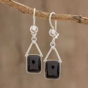 Mayan Peaks in Black Jade Dangle Earrings in Black from Guatemala