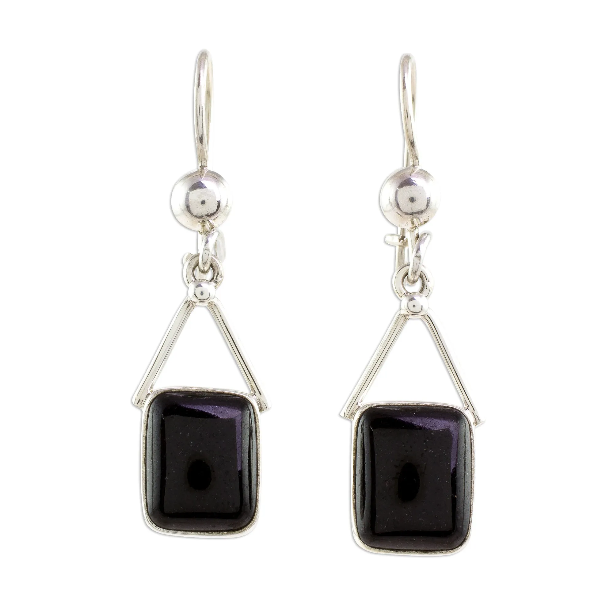 Mayan Peaks in Black Jade Dangle Earrings in Black from Guatemala