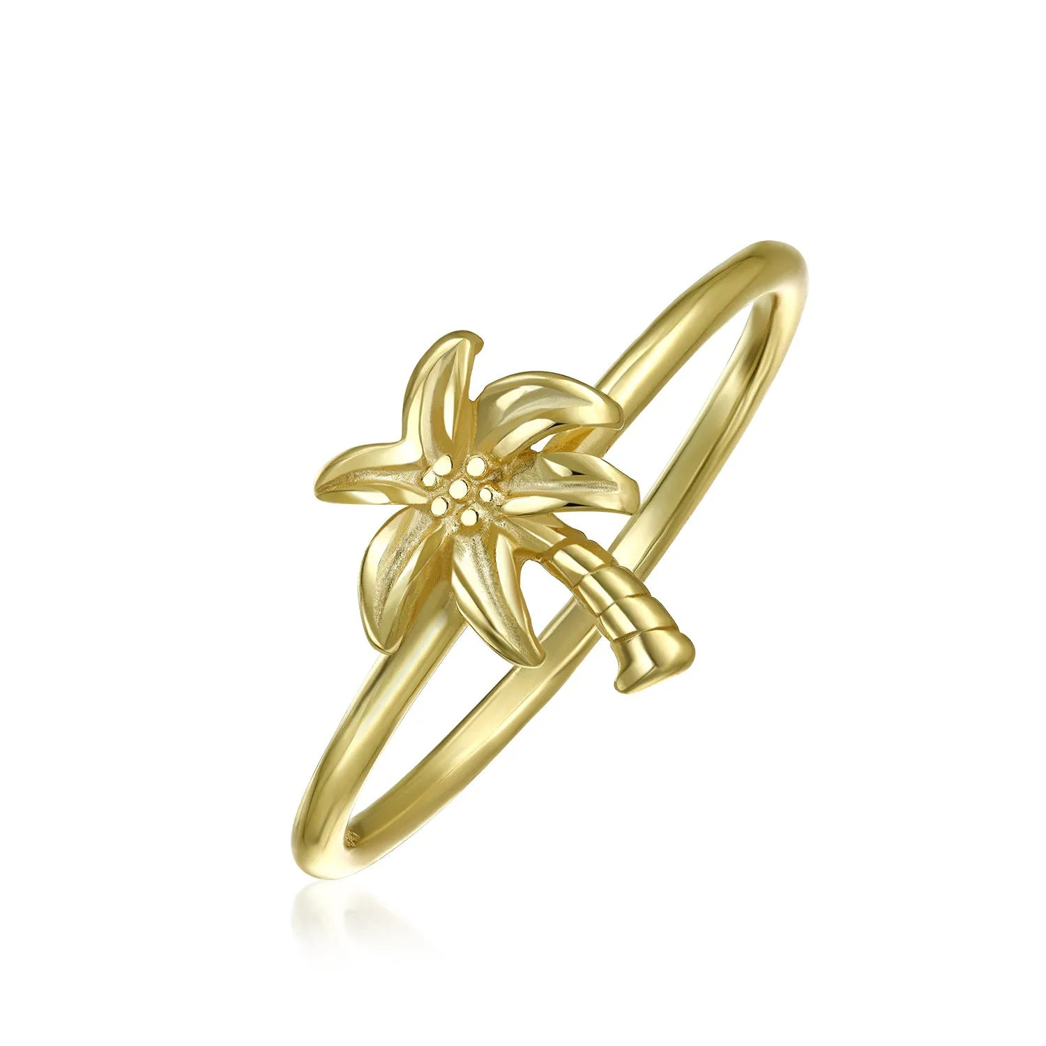 Minimalist Silver Ring with Palm Tree Design 14K Gold Plated Sterling Silver