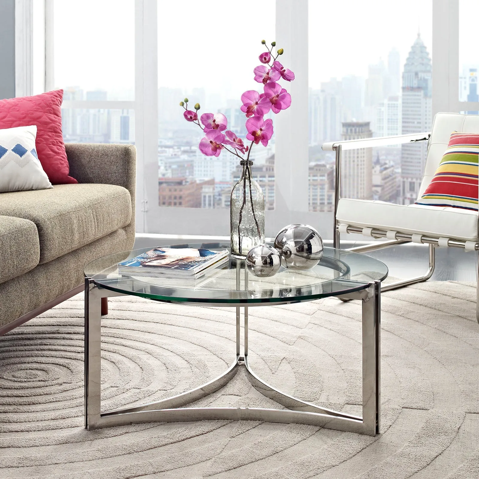 Modern Tempered Glass Signet Stainless Steel Coffee table - Cocktail Table