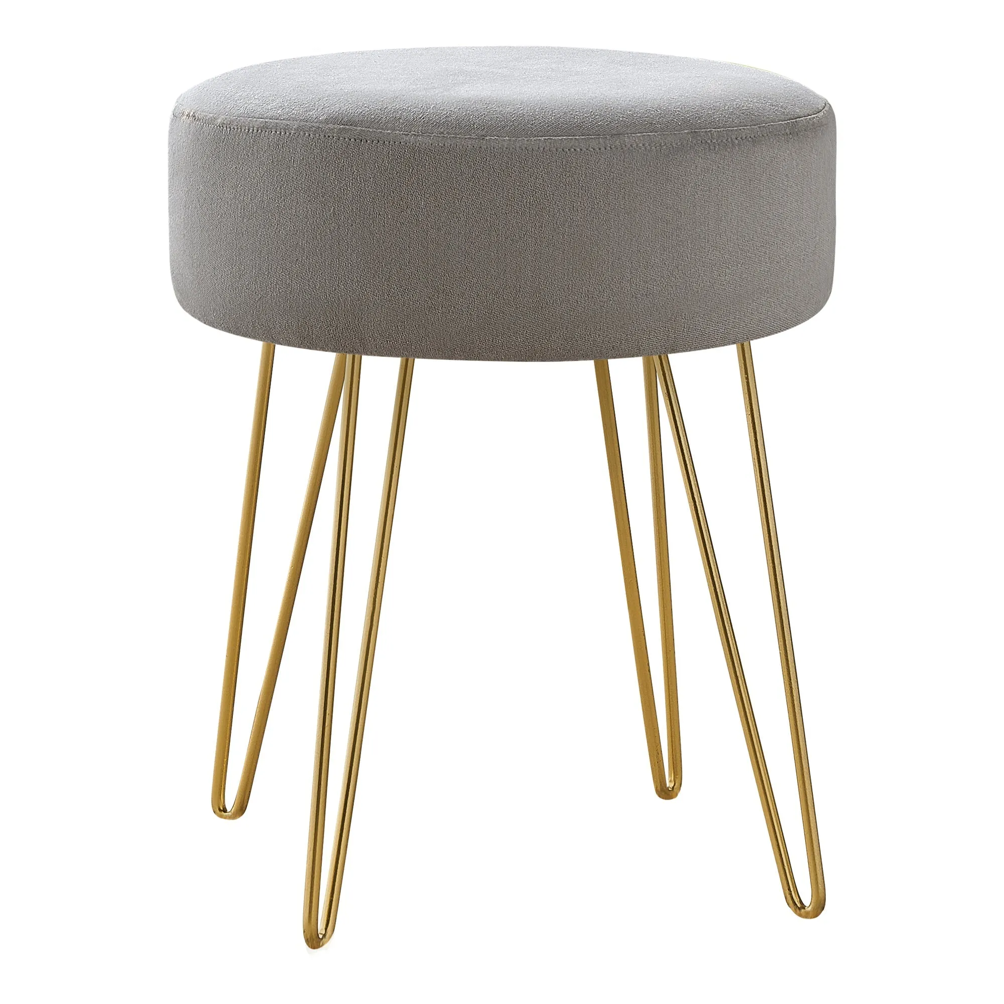 Ottoman - Grey Fabric / Gold Metal Legs