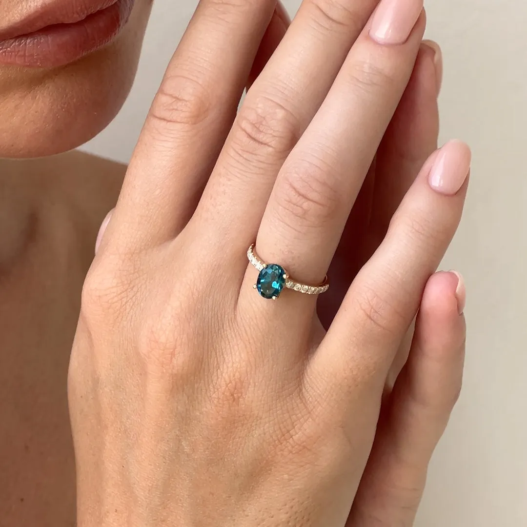 Oval London Blue Topaz and Diamond Ring 14k Gold - Minette