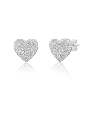 Pave Heart Earrings Finished in Pure Platinum