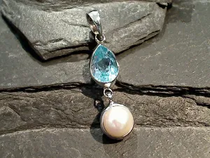 Pearl, Blue Topaz, Sterling Silver Pendant