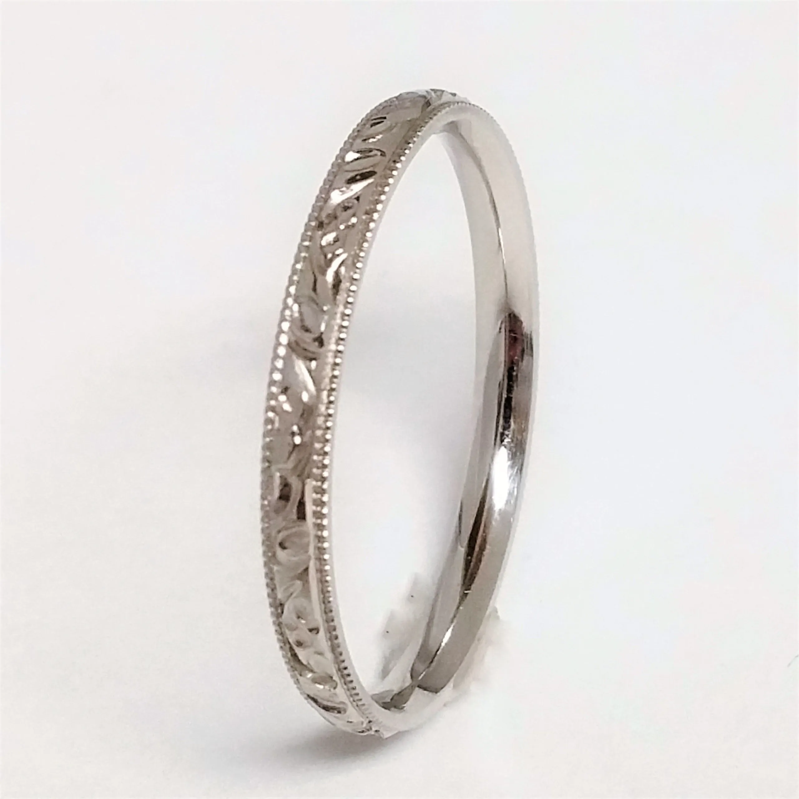 Platinum Engraved Thin Milgrain Band