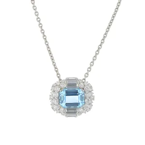 Platinum Sku Blue Topaz and Diamond Halo Pendant