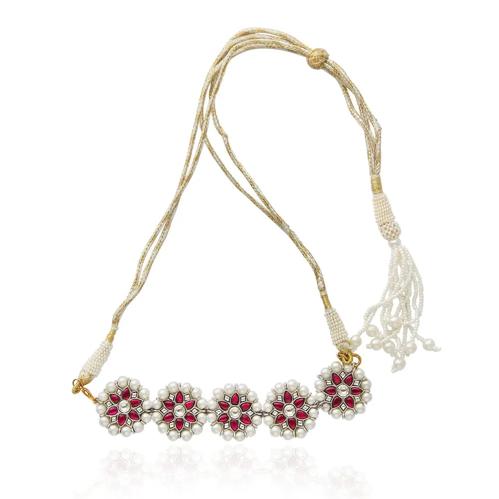 Red Kundan with Pearl Gold Plated Silver Choker Set