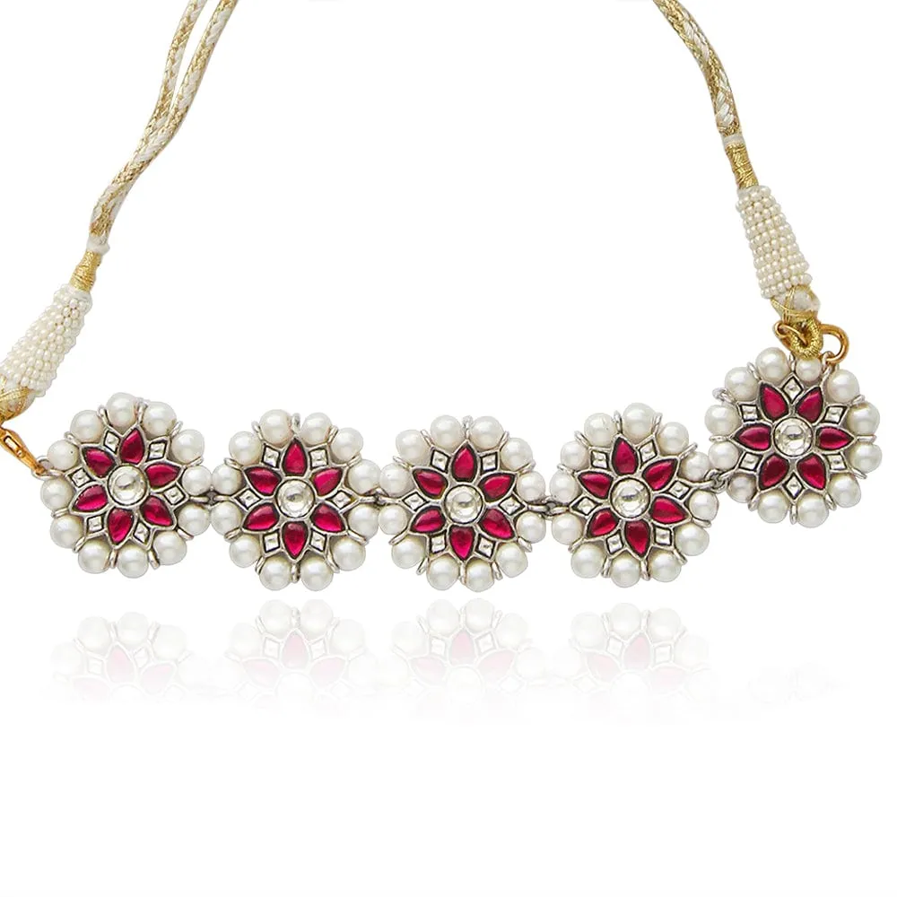 Red Kundan with Pearl Gold Plated Silver Choker Set