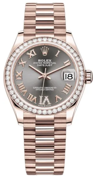 Rolex Everose Gold Datejust 31 Watch - Diamond Bezel - Rhodium Diamond Six Dial - President Bracelet  (Reference # 278285RBR)