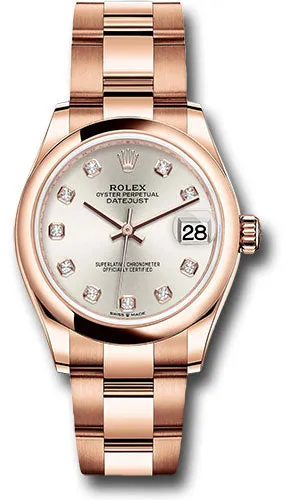 Rolex Everose Gold Datejust 31 Watch - Domed Bezel - Silver Diamond Dial - Oyster Bracelet 278245 sdo