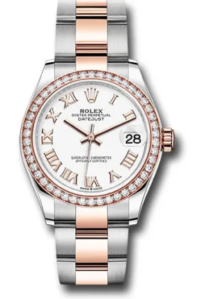 Rolex Steel and Everose Gold Datejust 31 Watch - 46 Diamond Bezel - White Roman Dial - Oyster Bracelet 278381RBR wro