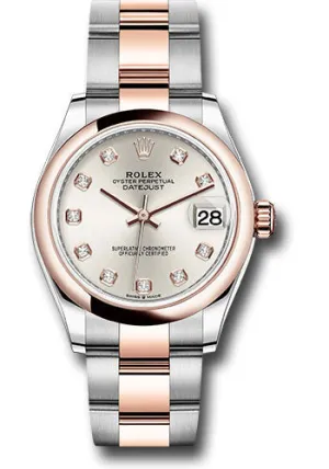 Rolex Steel and Everose Gold Datejust 31 Watch - Domed Bezel - RosŽ Diamond Dial - Oyster Bracelet 278241 sdo