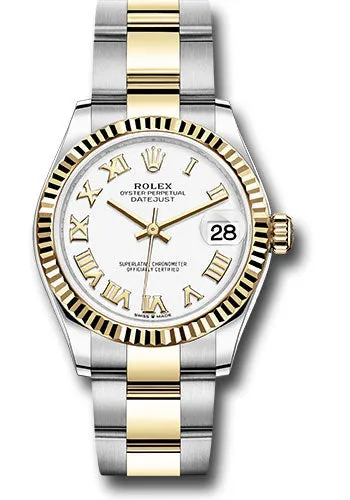 Rolex Steel and Yellow Gold Datejust 31 Watch - Fluted Bezel - White Roman Dial - Oyster Bracelet - 278273 wro