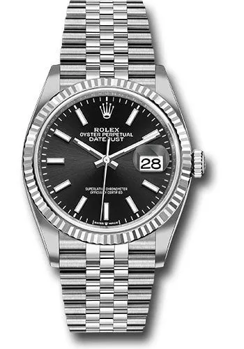 Rolex Steel Datejust 36 Watch - Fluted Bezel - Black Arabic Numeral dial - Jubilee Bracelet - 2019 Release - 116234 bk