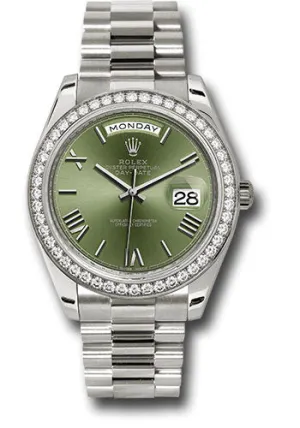 Rolex White Gold Day-Date 40 Watch -  Bezel - Olive Green Bevelled Roman Dial - President Bracelet - 228349RBR ogrp