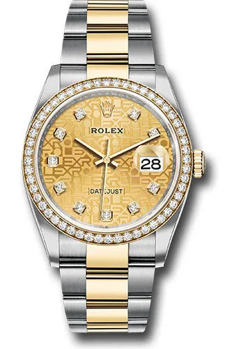 Rolex Yellow Rolesor Datejust 36 Watch - Diamond Bezel - Champagne Jubilee Diamond Dial - Oyster Bracelet - 126283rbr chjdo