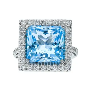 Salavetti Square Topaz and Diamond Halo Ring