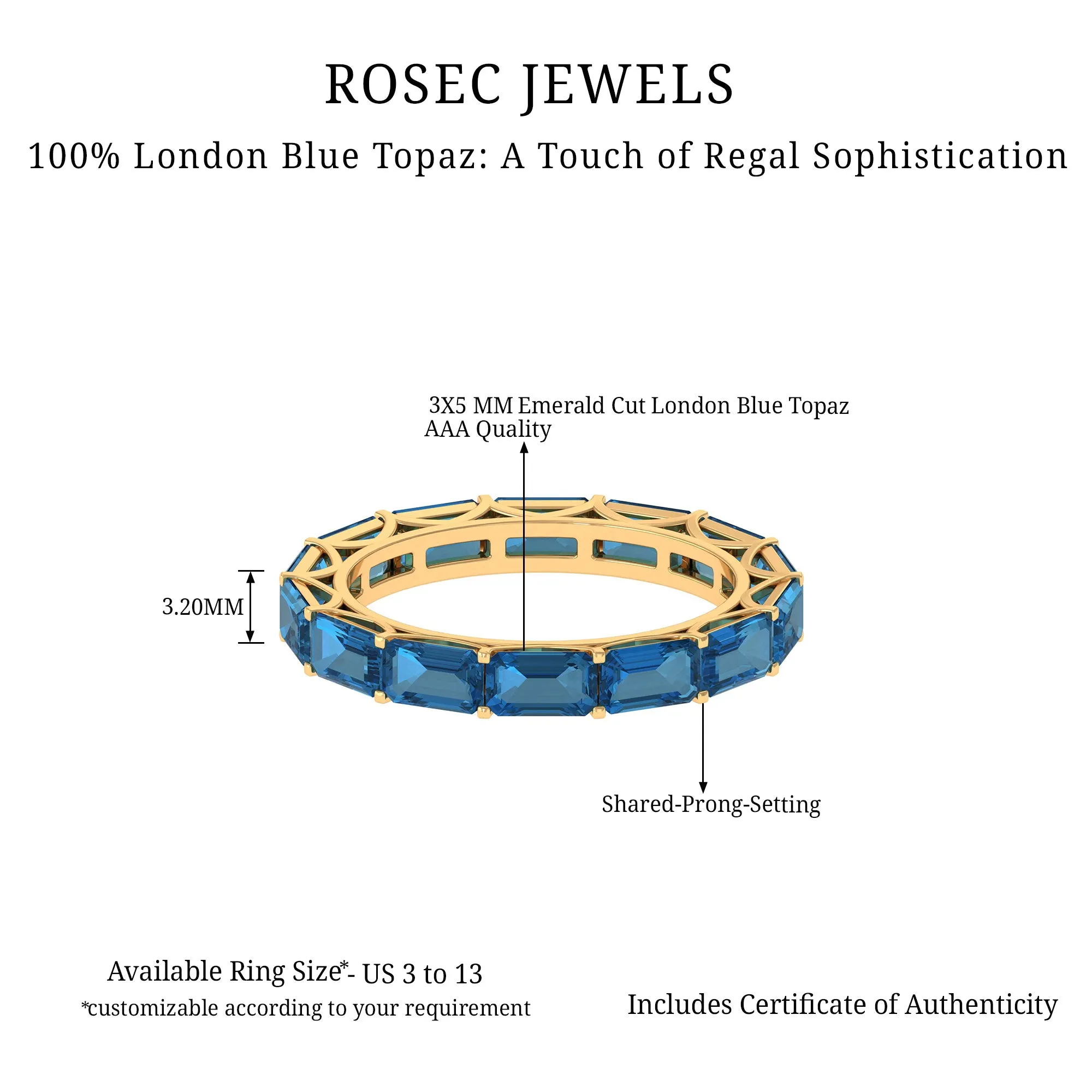 Shared Prong Set Octagon Cut London Blue Topaz Eternity Ring