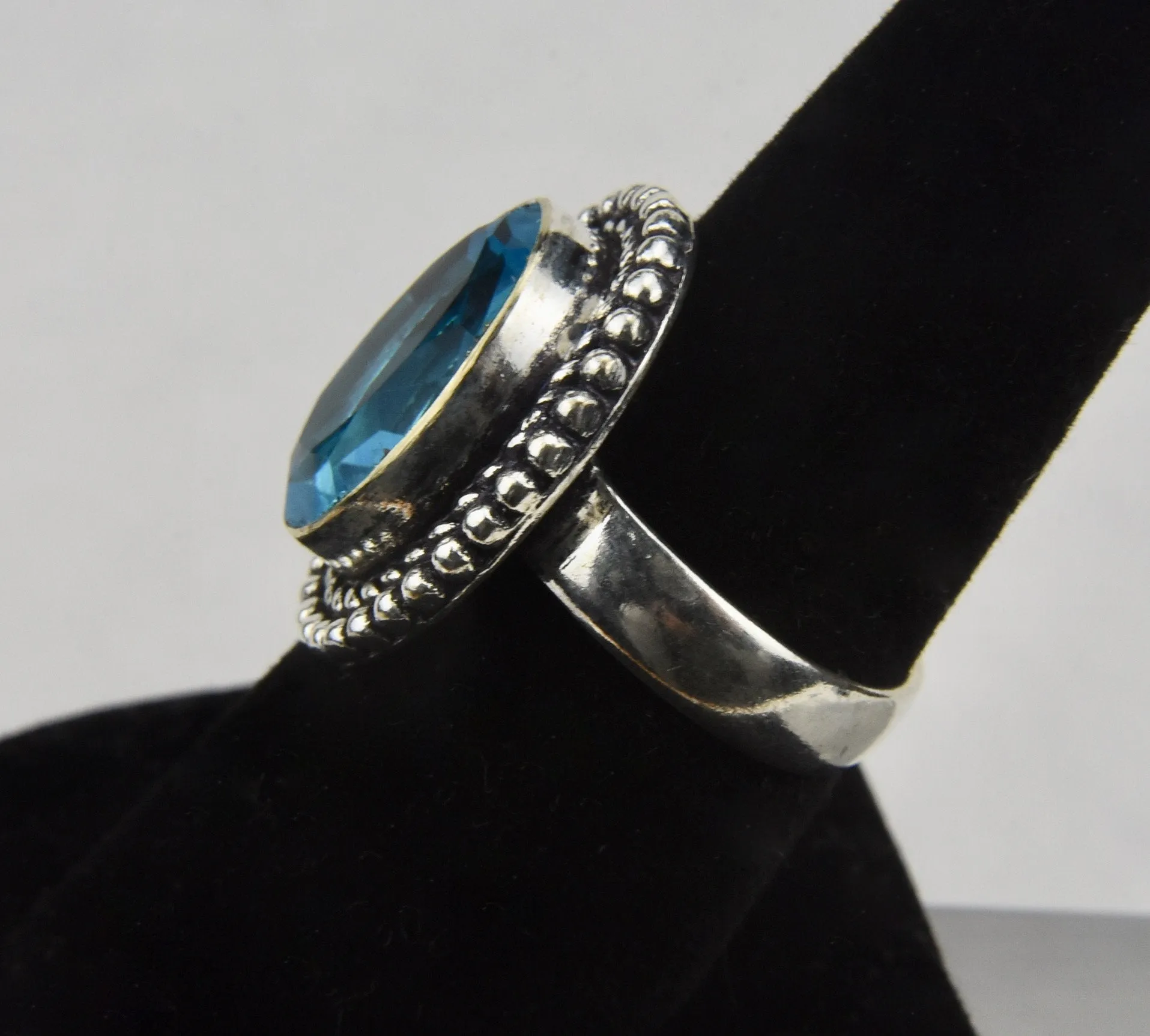 Silver Tone Metal Blue Topaz Ring - Size 7.5