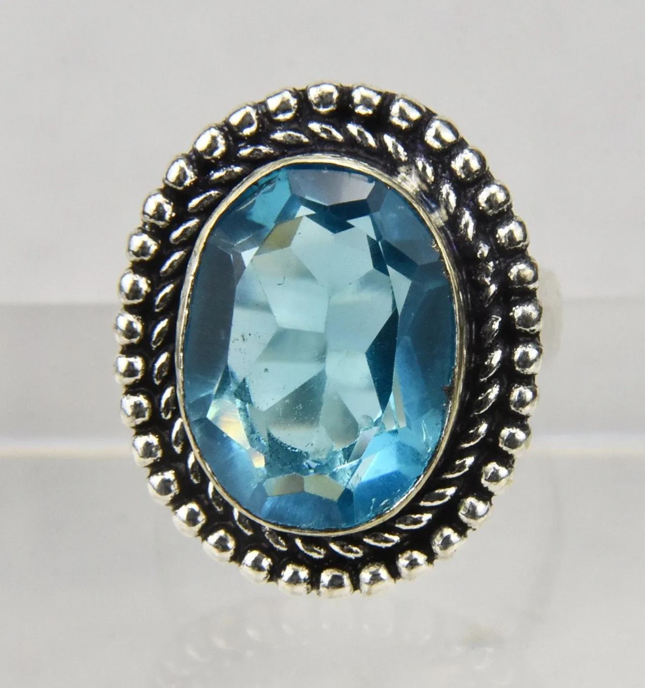 Silver Tone Metal Blue Topaz Ring - Size 7.5