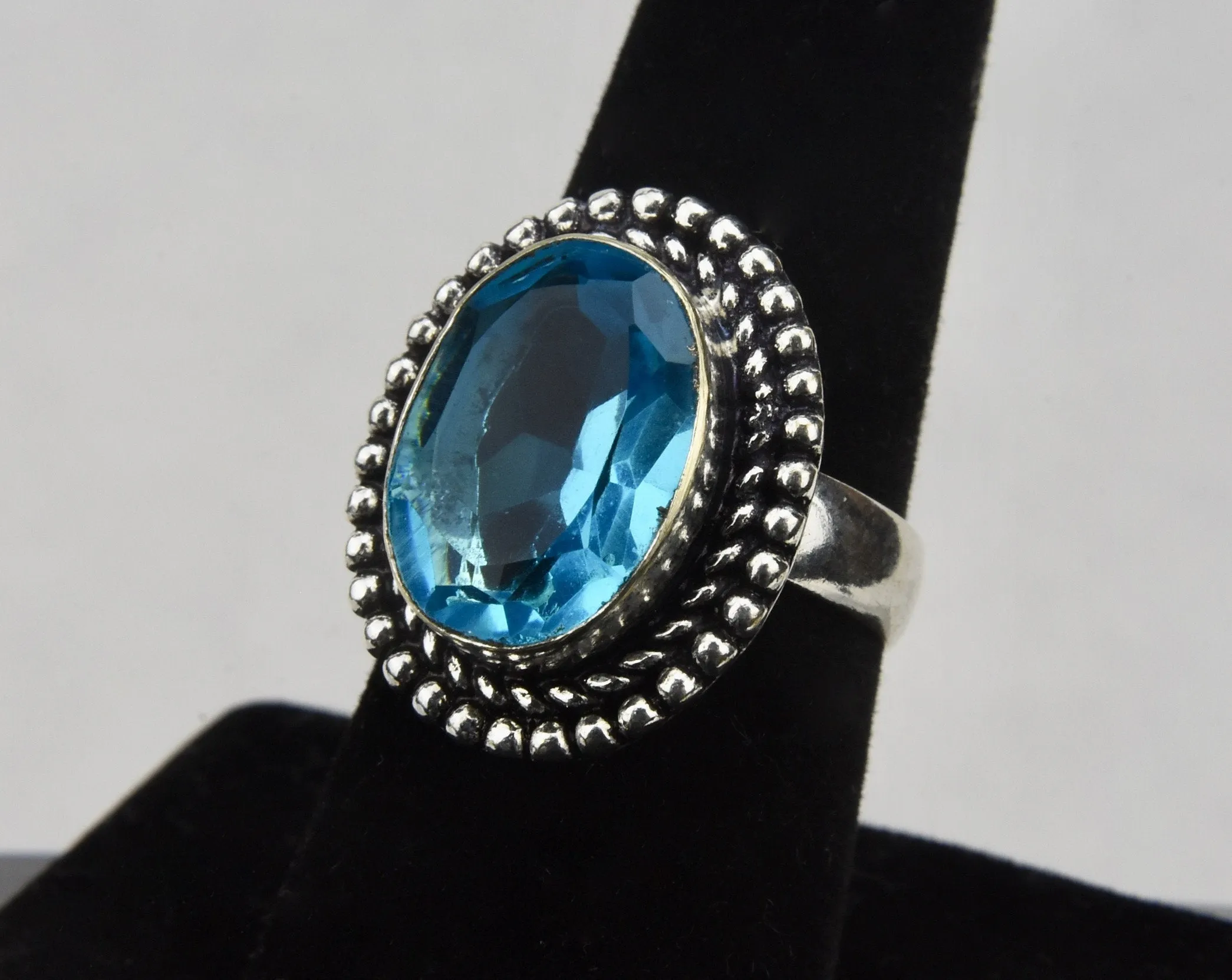 Silver Tone Metal Blue Topaz Ring - Size 7.5