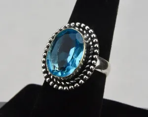 Silver Tone Metal Blue Topaz Ring - Size 7.5