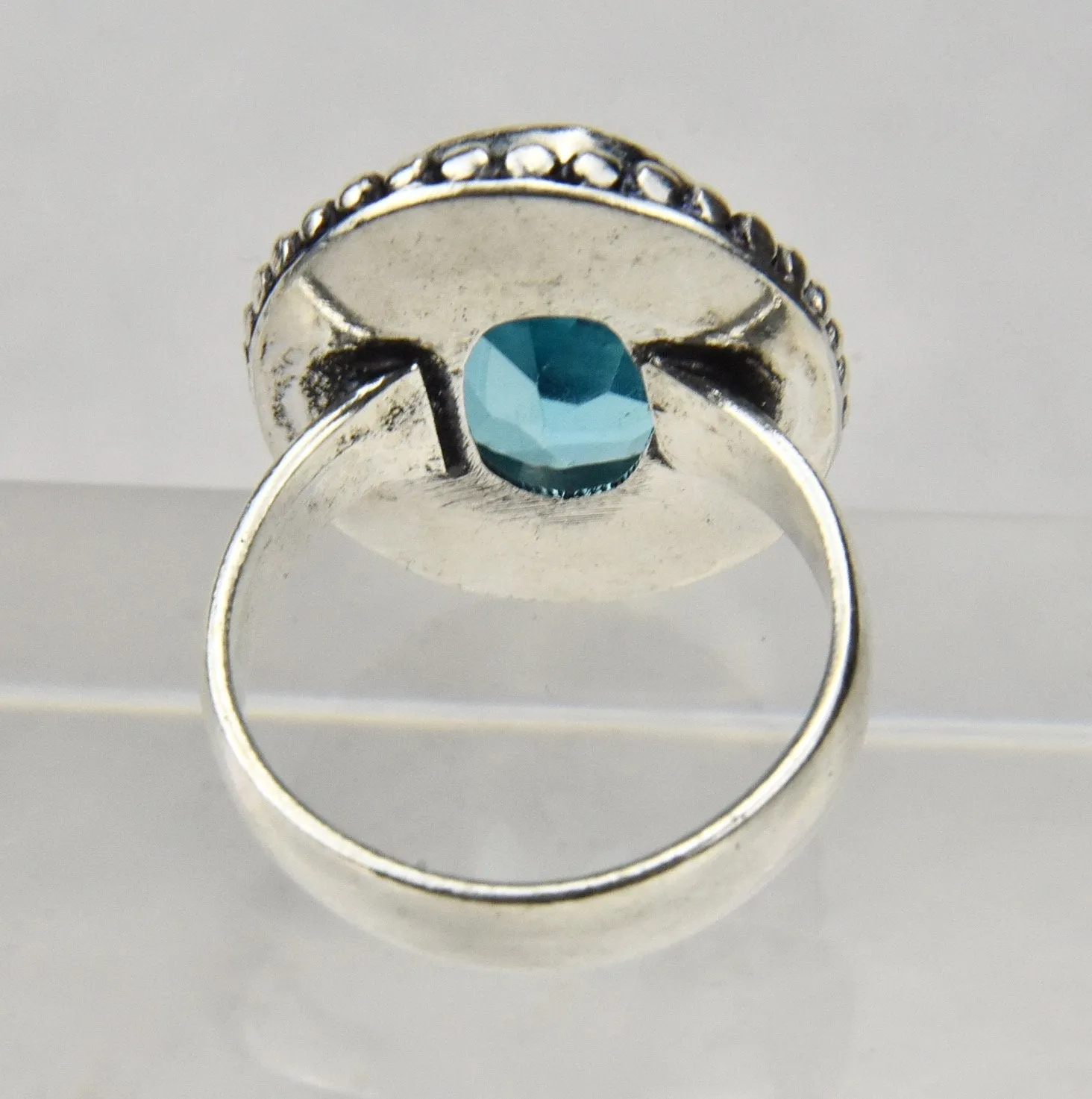 Silver Tone Metal Blue Topaz Ring - Size 7.5