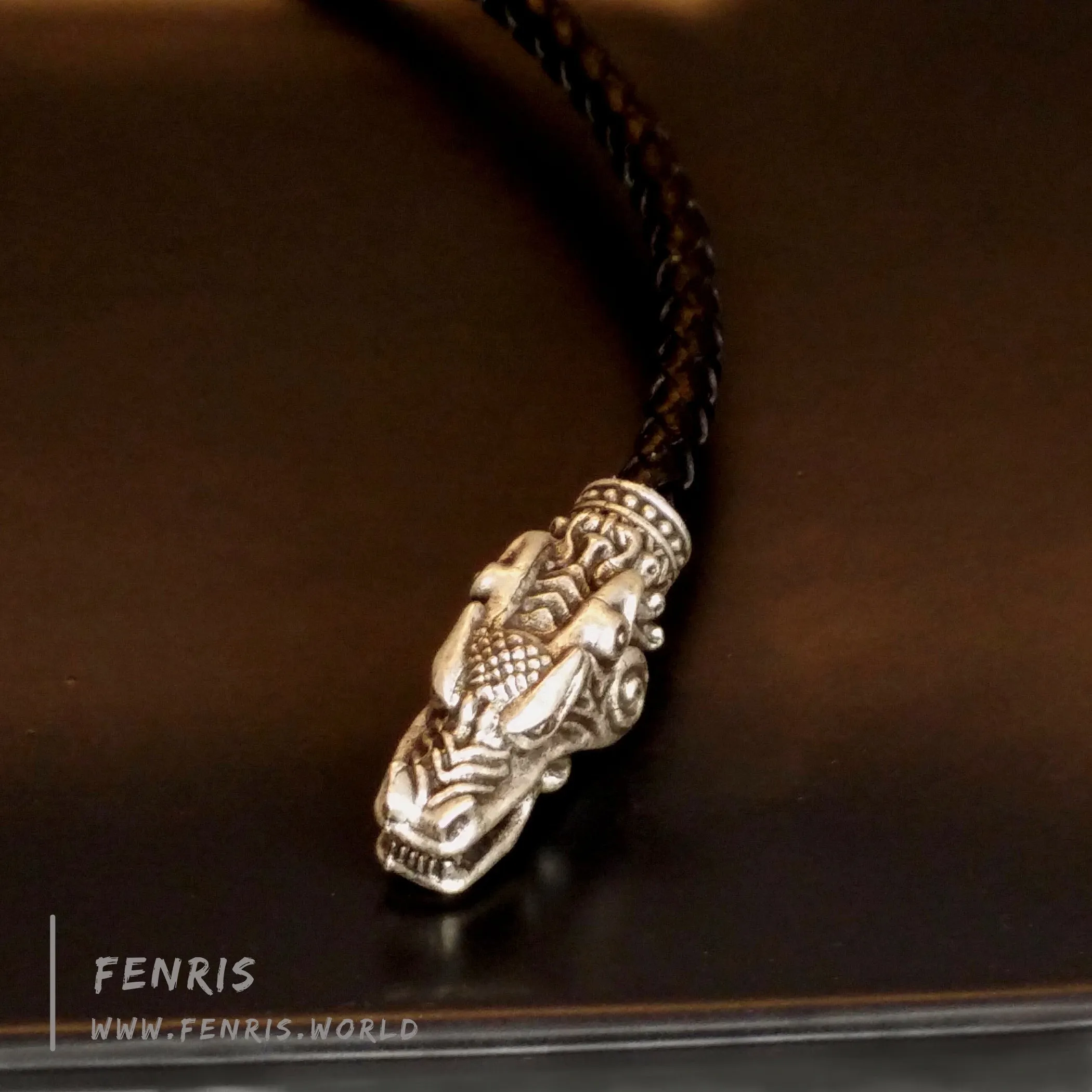 Silver Torc Dragon Black Leather | Fenris