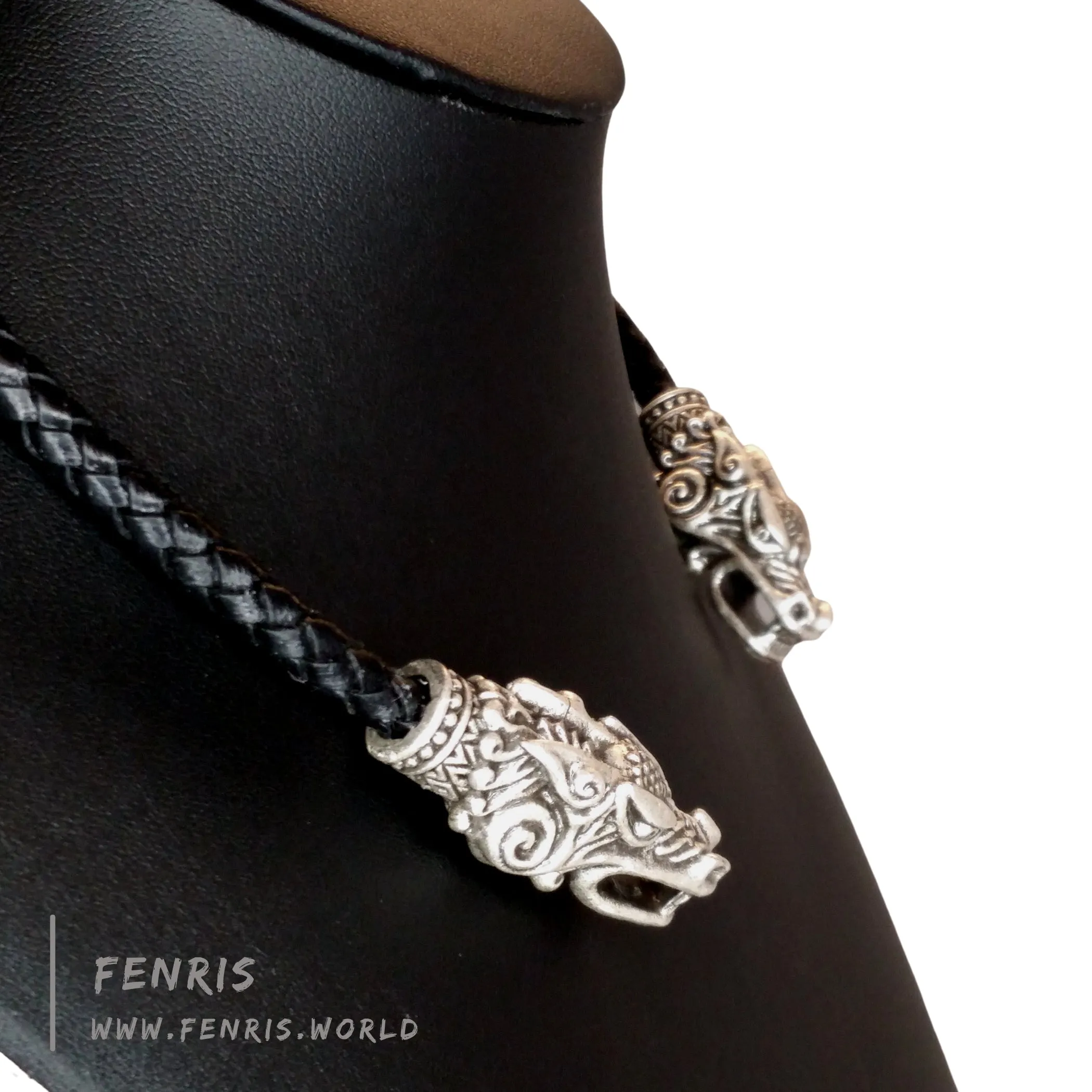 Silver Torc Dragon Black Leather | Fenris